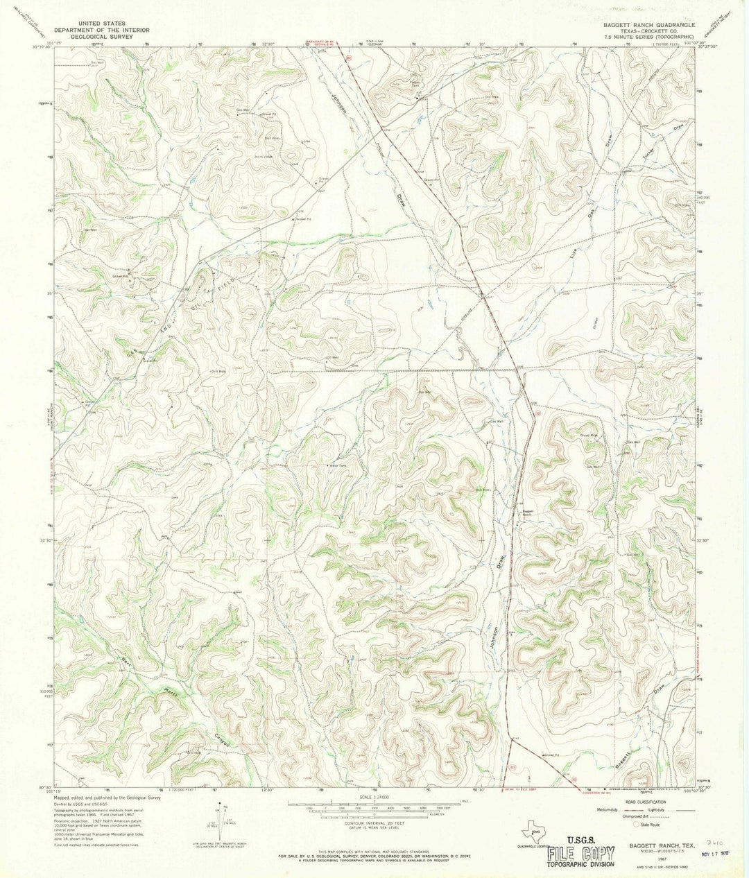 1967 Baggett Ranch, TX - Texas - USGS Topographic Map