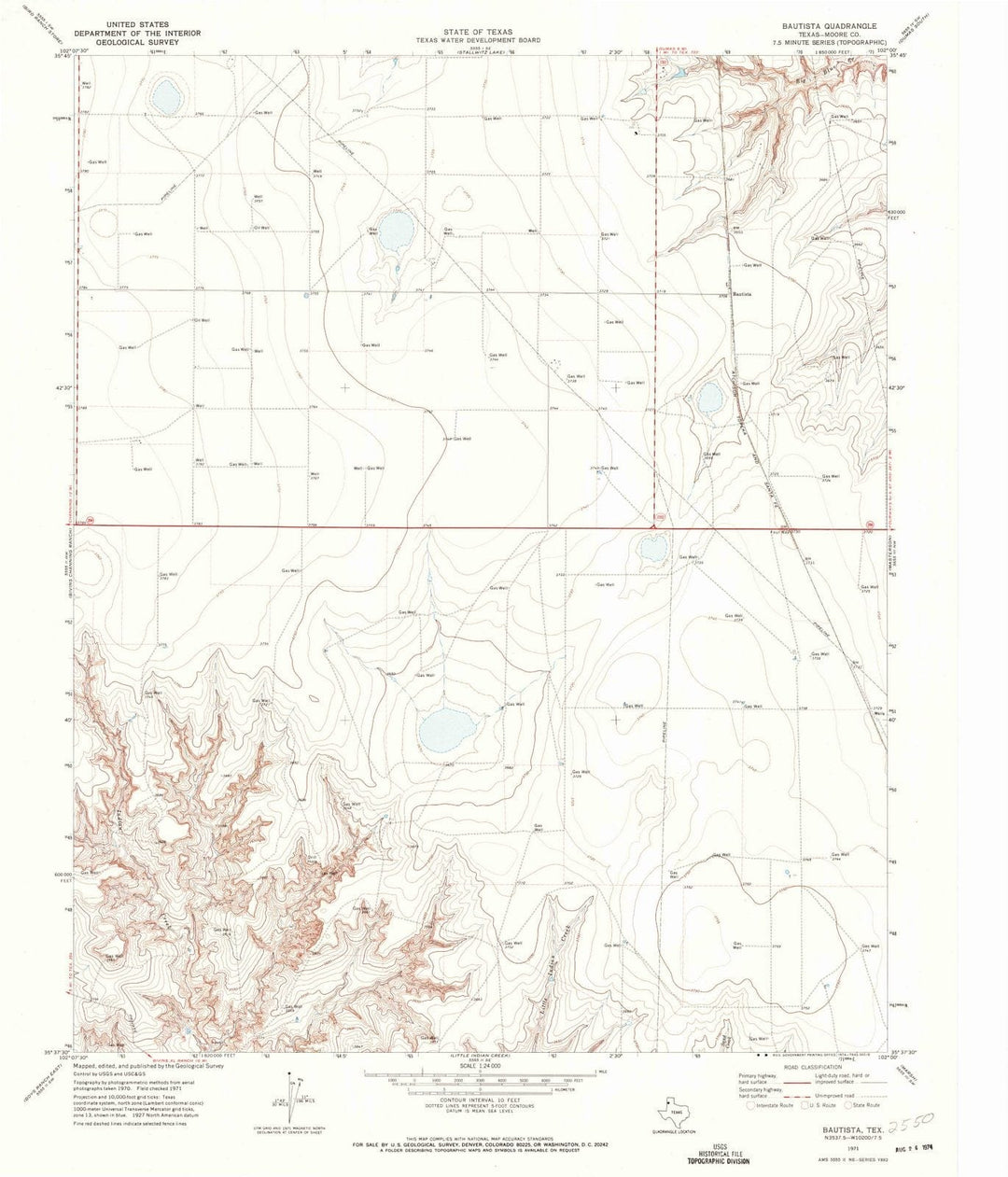 1971 Bautista, TX - Texas - USGS Topographic Map