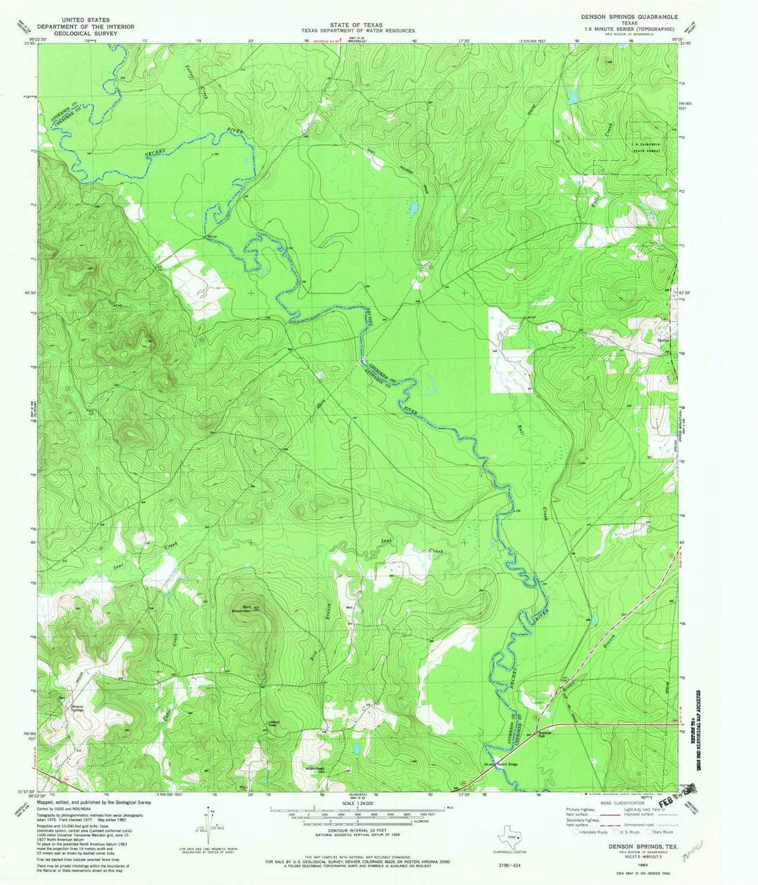 1982 Denson Springs, TX - Texas - USGS Topographic Map