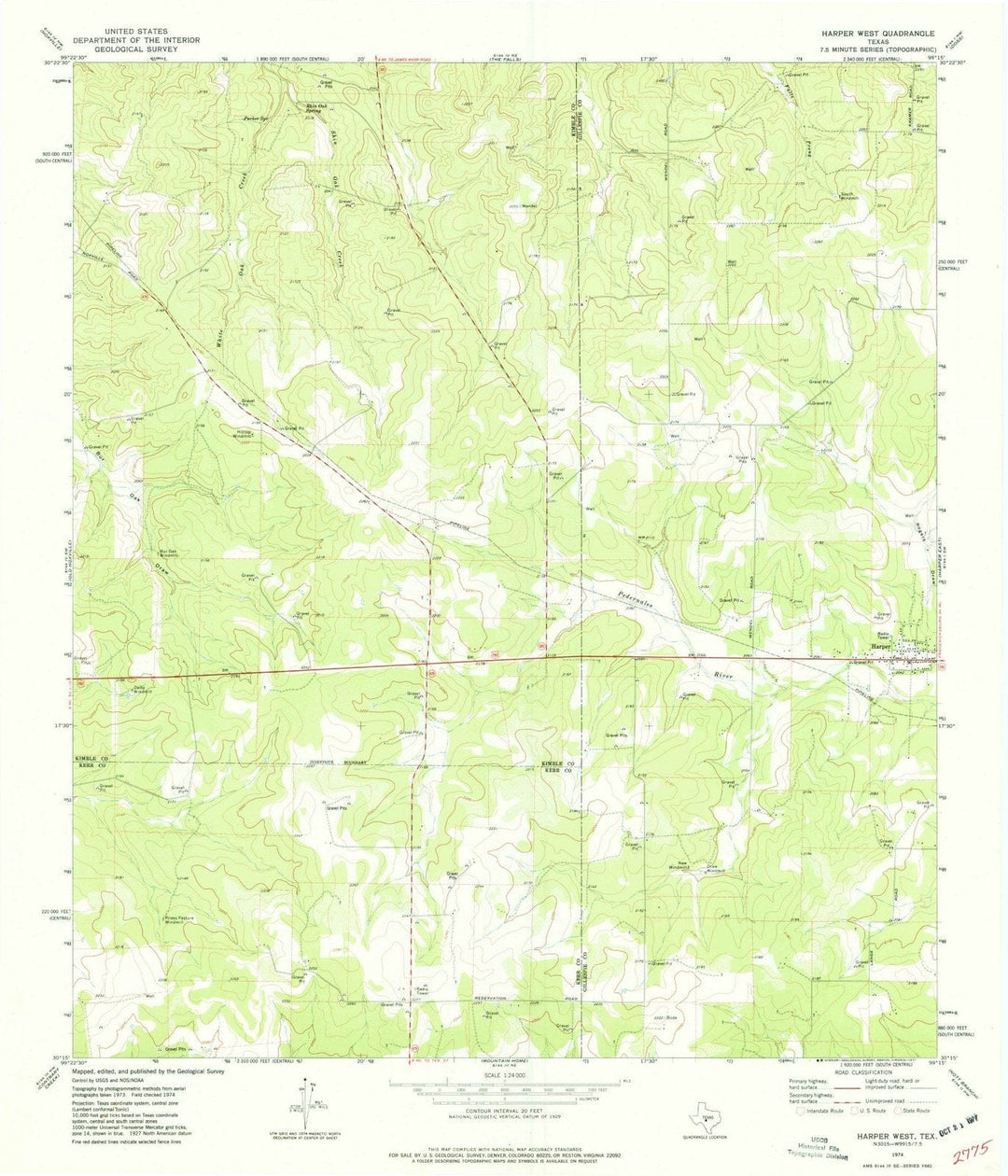 1974 Harper West, TX - Texas - USGS Topographic Map