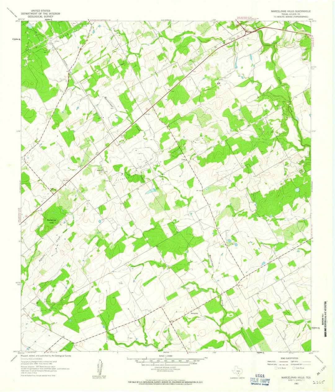 1961 Marcelinas Hills, TX - Texas - USGS Topographic Map