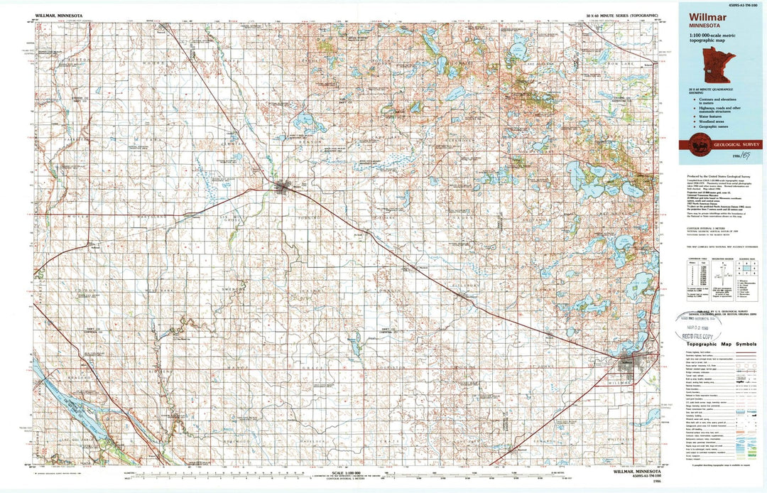 1986 Willmar, MN - Minnesota - USGS Topographic Map