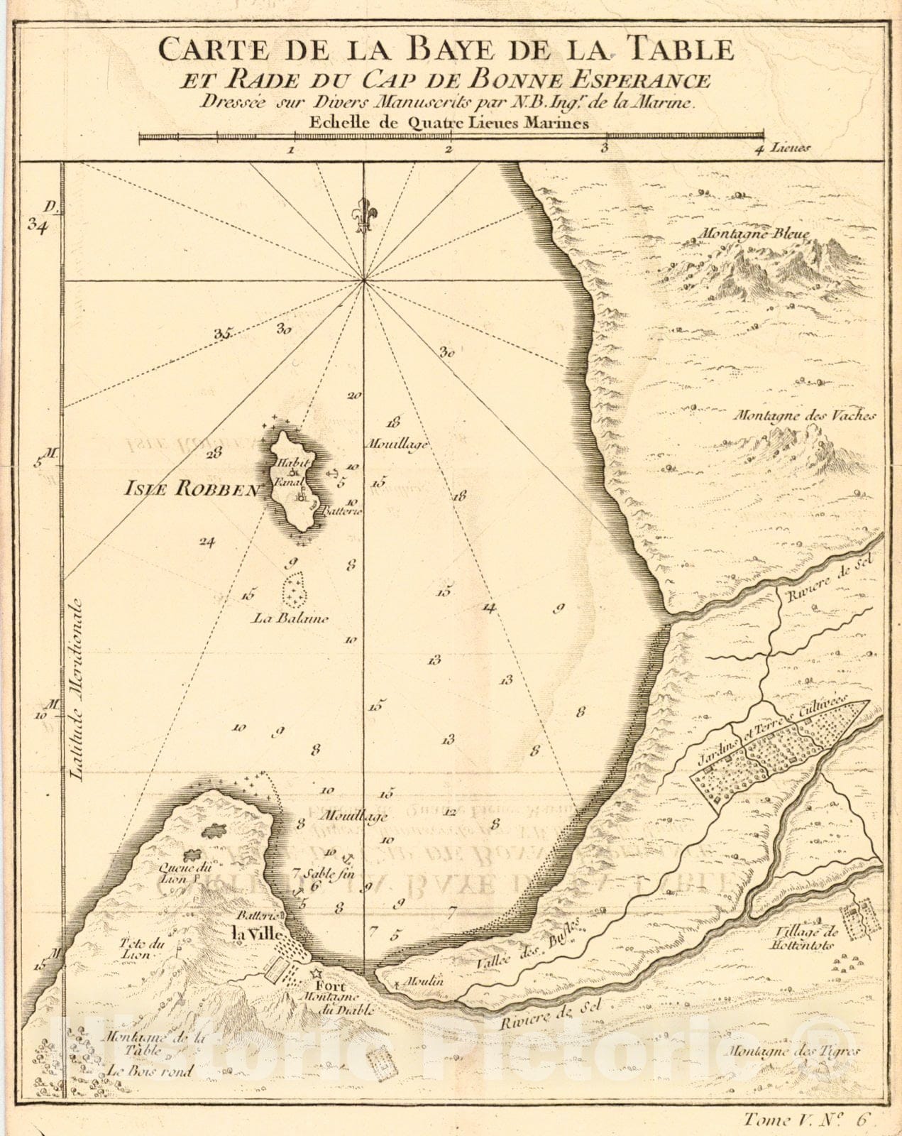 Historic Map : 1748 Carte De La Baye De La Table Et Rade Du Cap De Bonne Esperance (South Africa) : Vintage Wall Art