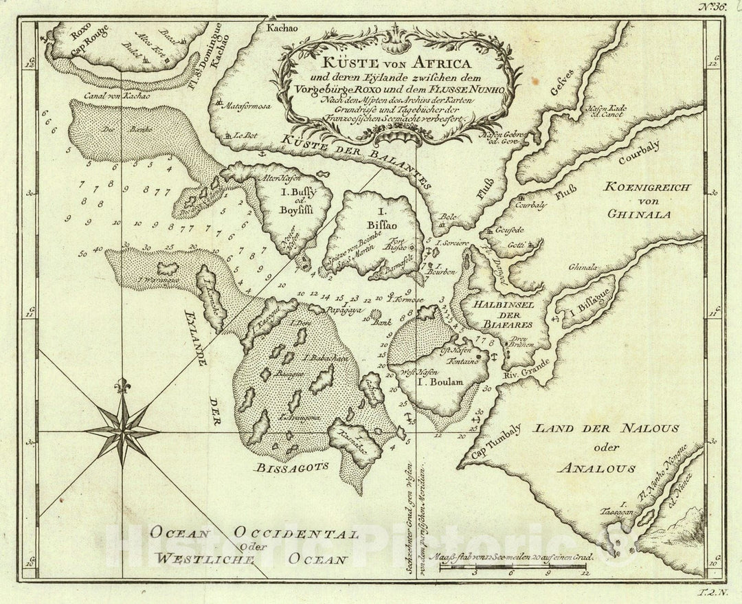 Historic Map : 1748 Kuste von Africa und deren Eylande zwischen dem Vorgebuerge Roxo und dem Fluse Nunho : Vintage Wall Art