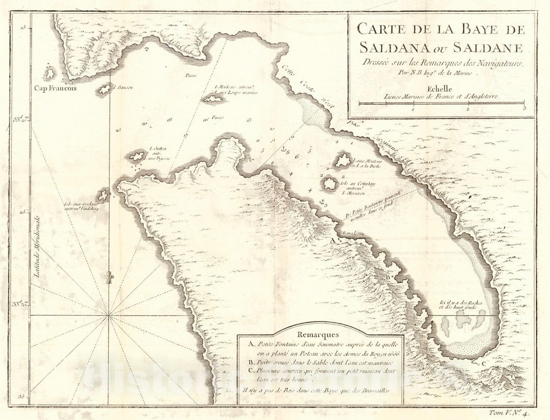 Historic Map : 1749 Carte De La Baye De Saldana Ou Saldane (South America) : Vintage Wall Art