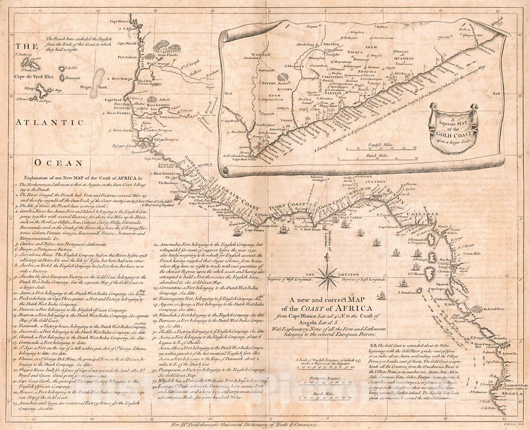 Historic Map : 1764 A New and Correct Map of the Coast od Africa : Vintage Wall Art