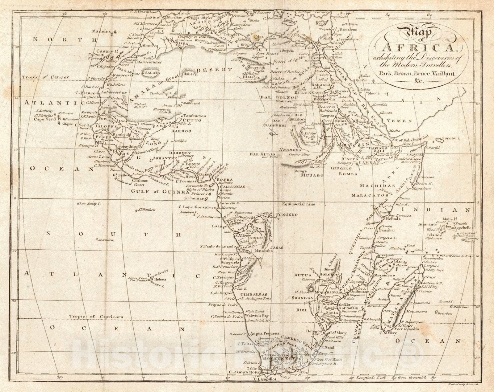 Historic Map : 1805 Map of Africa, Exhibiting the Discoveries of the Modern Travelers, Park, Brown, Bruce, Vaillent&c. : Vintage Wall Art