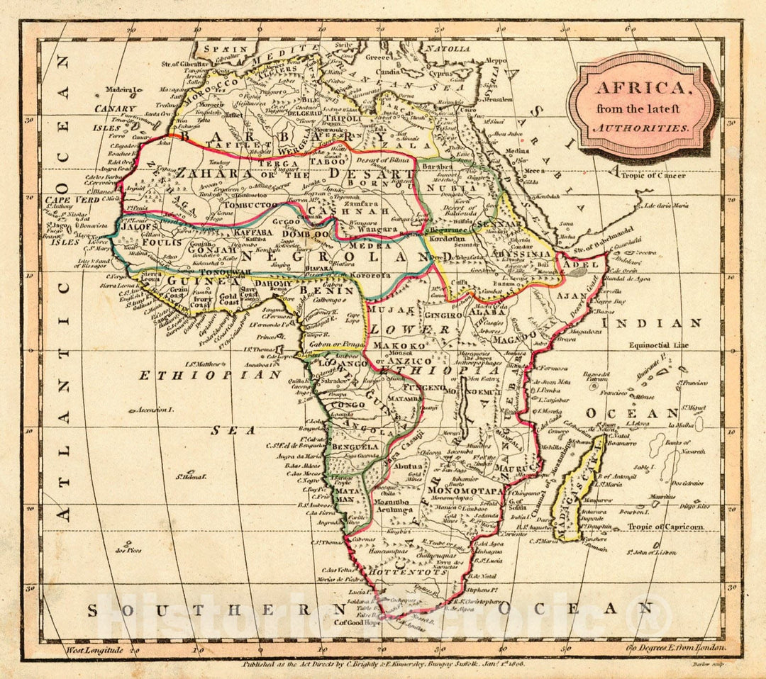 Historic Map : 1806 Africa, from the latest authorities : Vintage Wall Art