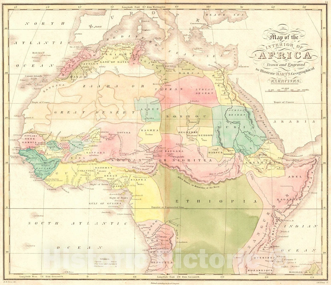 Historic Map : 1828 Map of the Interior of Africa : Vintage Wall Art