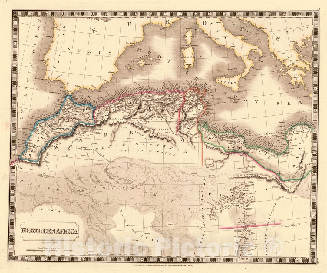 Historic Map : 1829 Northern Africa : Vintage Wall Art