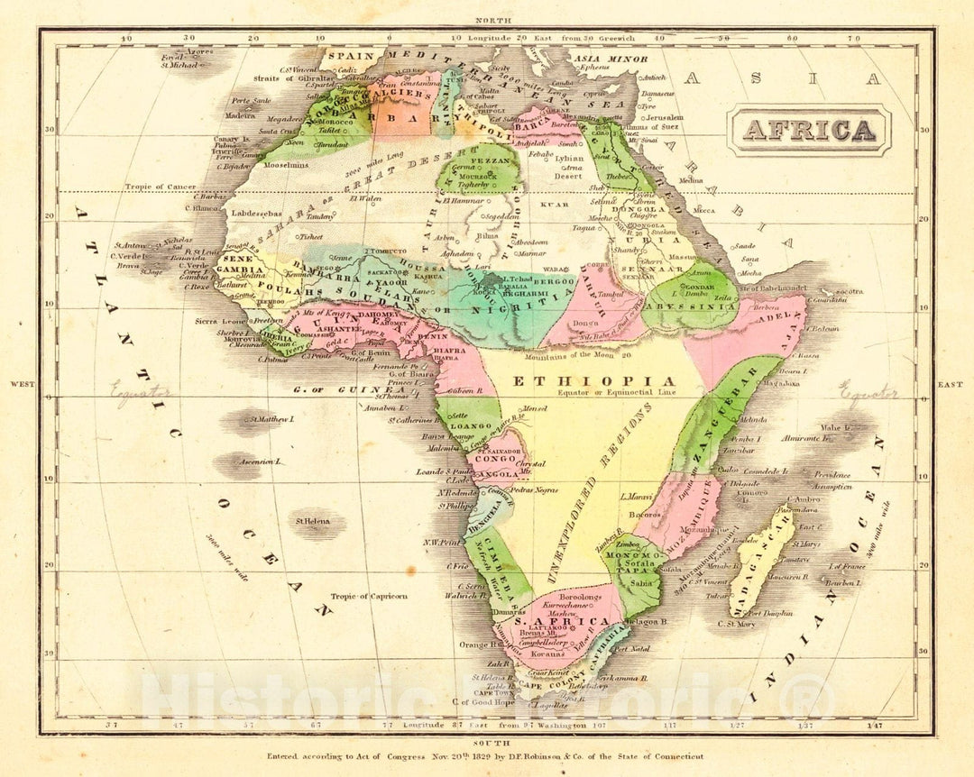 Historic Map : 1829 Africa : Vintage Wall Art