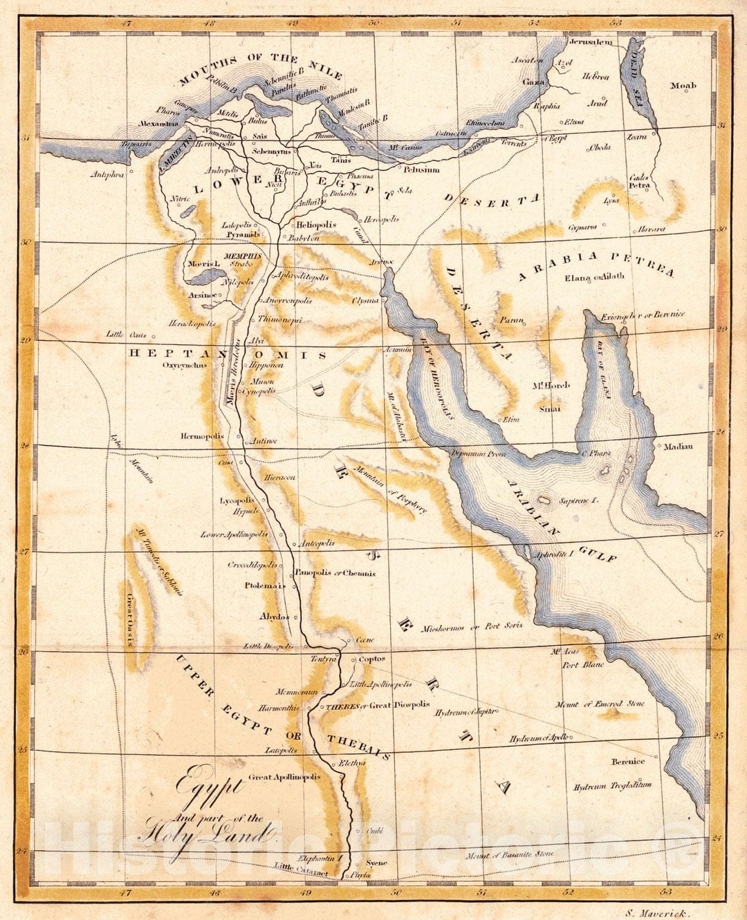 Historic Map : 1830 Egypt and Part of the Holy Land : Vintage Wall Art