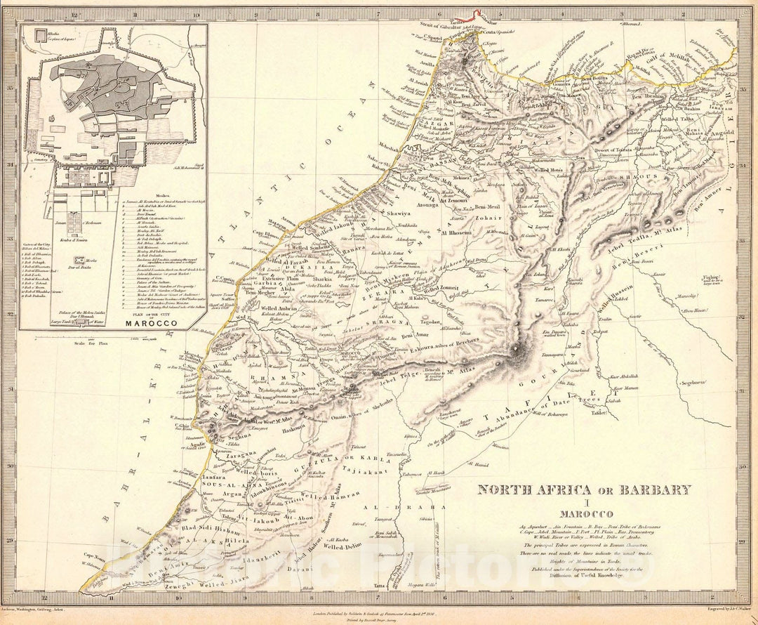 Historic Map : 1836 North Africa or Barbary I Marocco : Vintage Wall Art