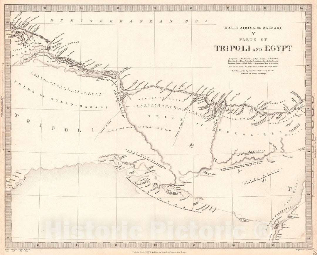 Historic Map : 1837 North Africa or Barbary V Parts of Tripoli and Egypt : Vintage Wall Art