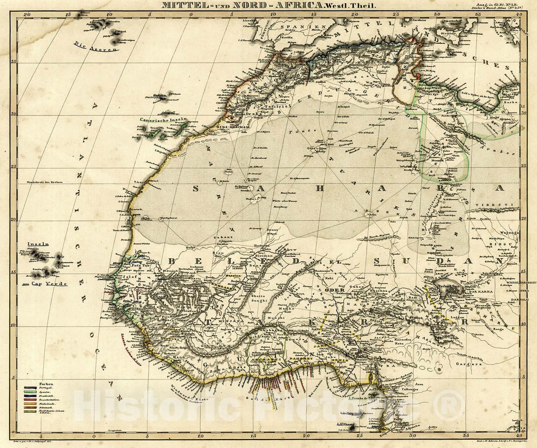 Historic Map : 1847 Mittel und Nord Africa - West Theil  : Vintage Wall Art