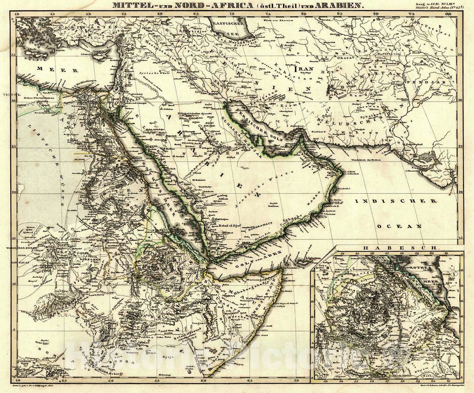 Historic Map : 1847 Mittel und Nord Africa und Arabien : Vintage Wall Art