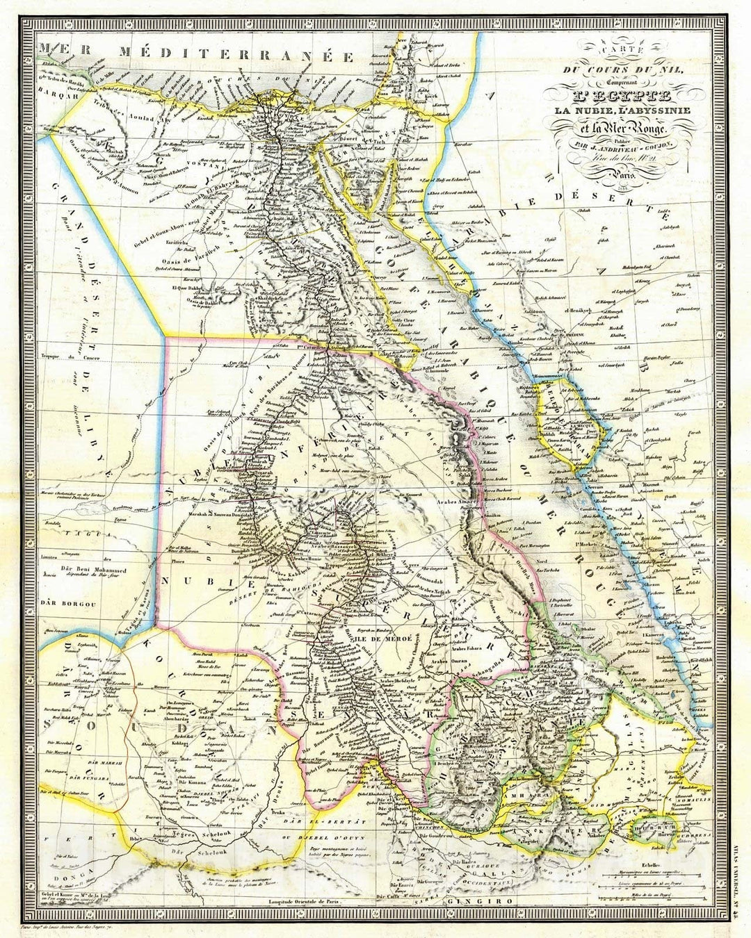 Historic Map : 1855 Carte de Cours de Nil, Comprenant L'Egypte, La Nubie, L'Abyssinie, et la Mer Rouge : Vintage Wall Art