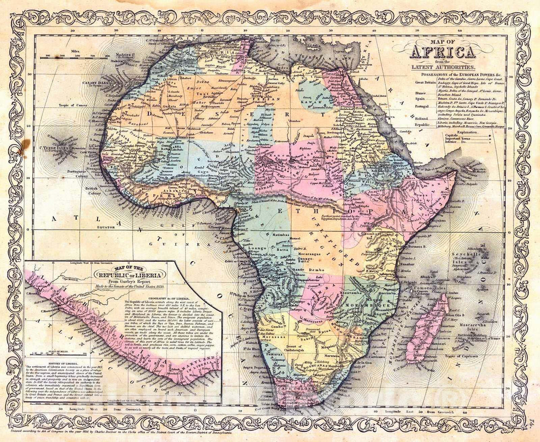 Historic Map : 1856 Map of Africa from the Latest Authorities : Vintage Wall Art