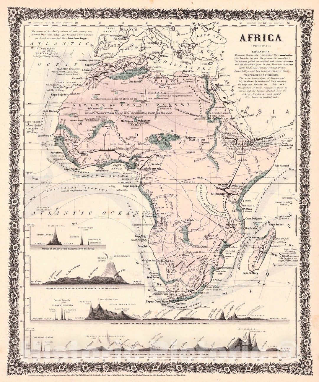 Historic Map : 1858 Africa : Vintage Wall Art