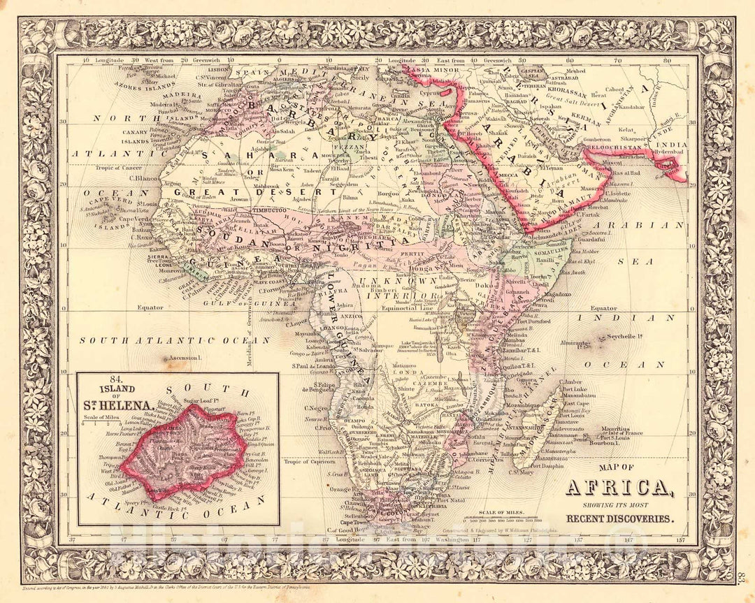 Historic Map : 1860 Map of Africa, Showing Its Most Recent Discoveries : Vintage Wall Art