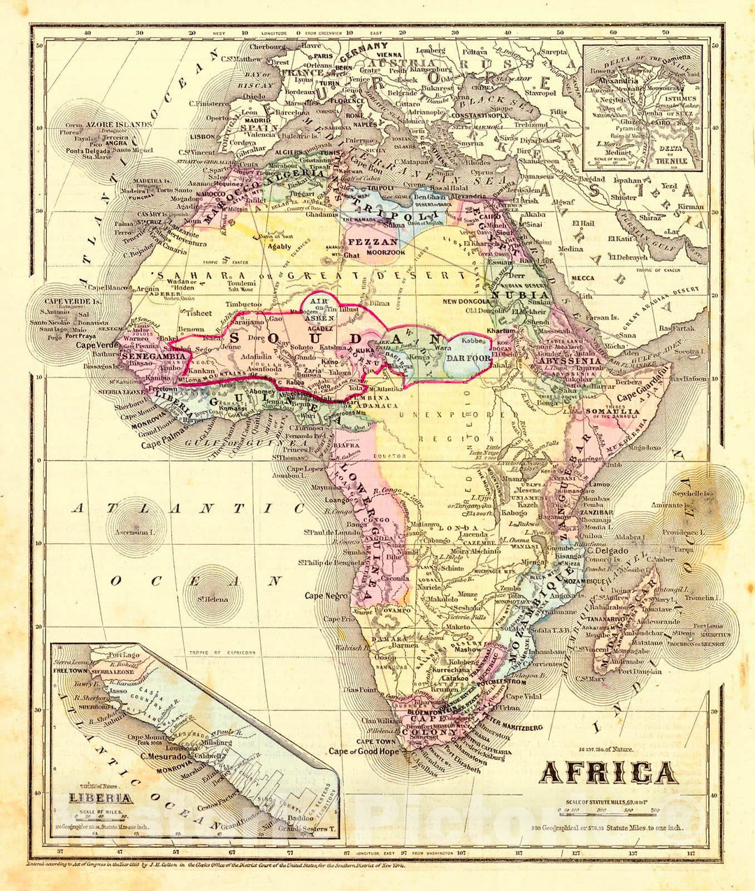 Historic Map : 1860 Africa : Vintage Wall Art