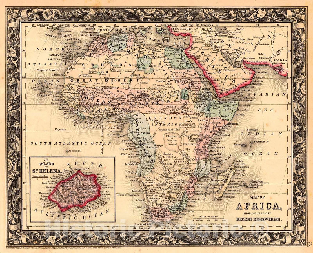 Historic Map : 1861 Map of Africa showing its most recent discoveries : Vintage Wall Art