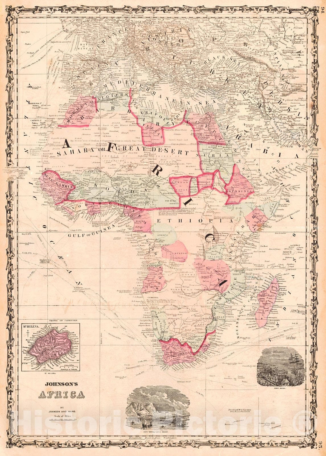 Historic Map : 1862 Johnson's Africa : Vintage Wall Art