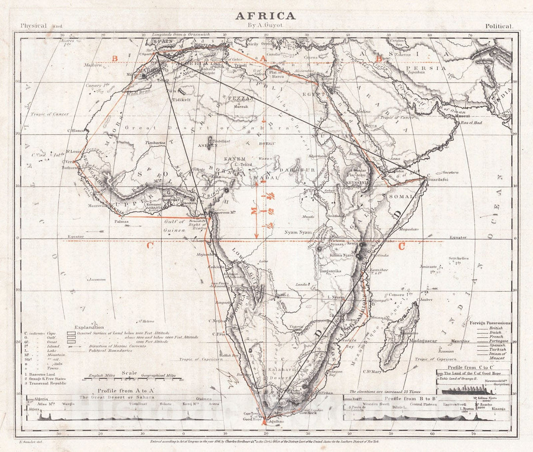 Historic Map : 1868 Africa : Vintage Wall Art