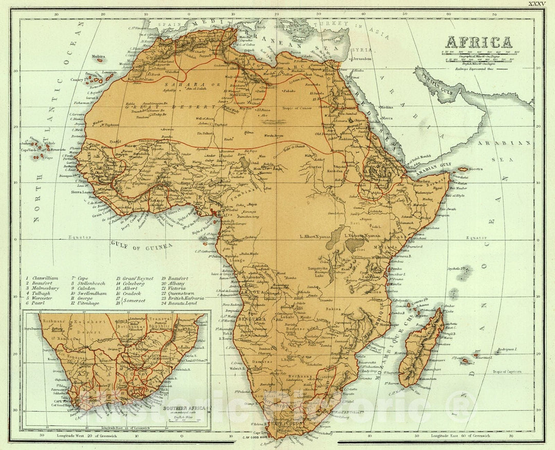 Historic Map : 1869 Africa : Vintage Wall Art