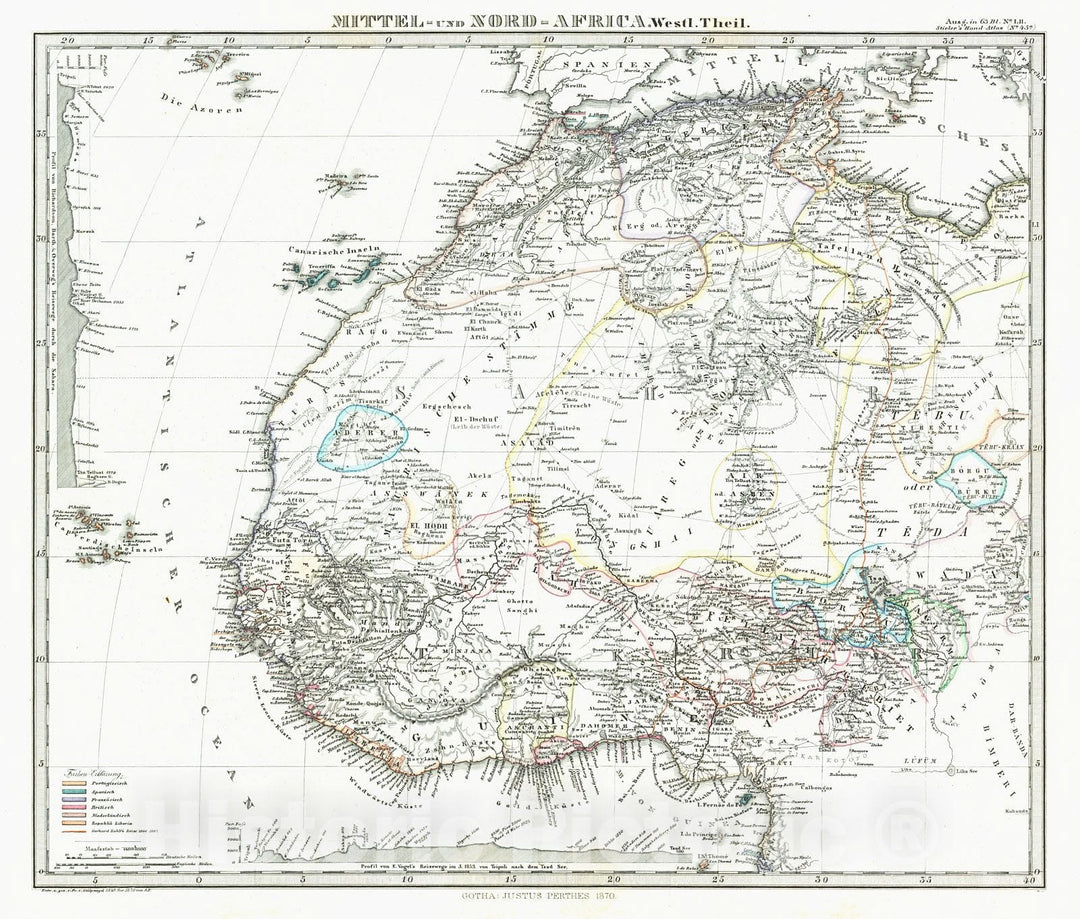 Historic Map : 1870 Mittle -und Nord - Africa : Vintage Wall Art