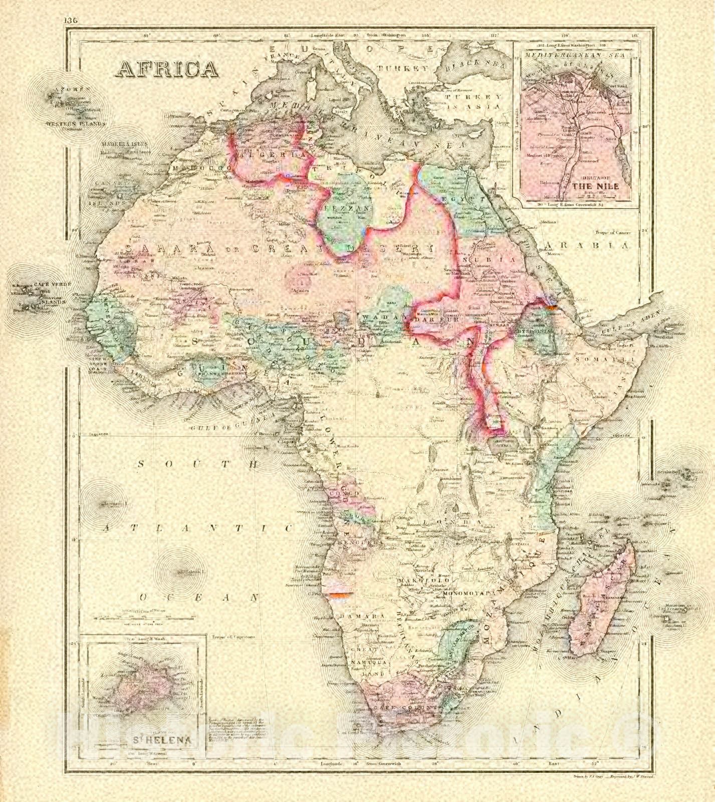 Historic Map : 1876 Africa : Vintage Wall Art