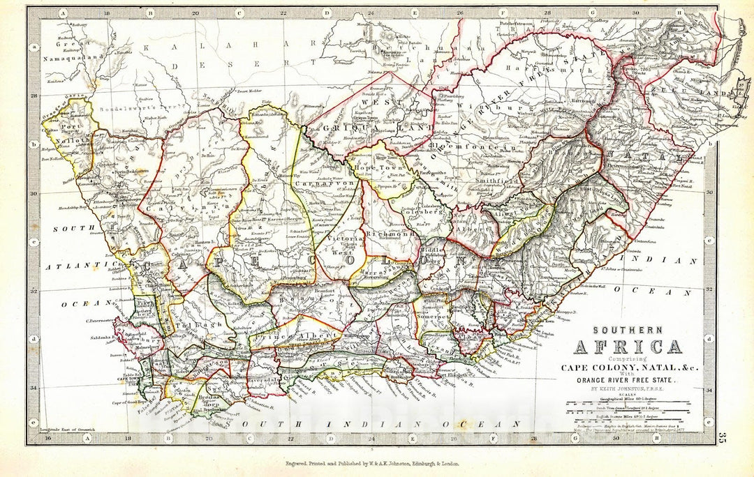 Historic Map : 1878 Southern Africa Comprising Cape Colony, Natal and Orange River Free State : Vintage Wall Art