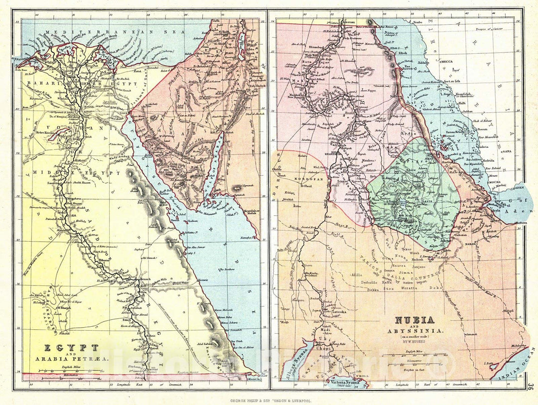 Historic Map : 1880 Egypt and Arabia Petraea & Nubia and Abyssinia : Vintage Wall Art