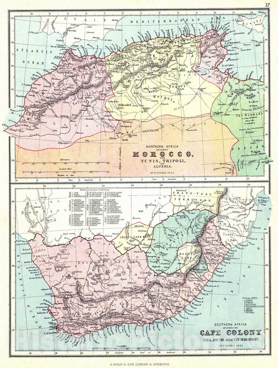 Historic Map : 1880 North Africa including Morocco & South Africa including Cape Colony : Vintage Wall Art