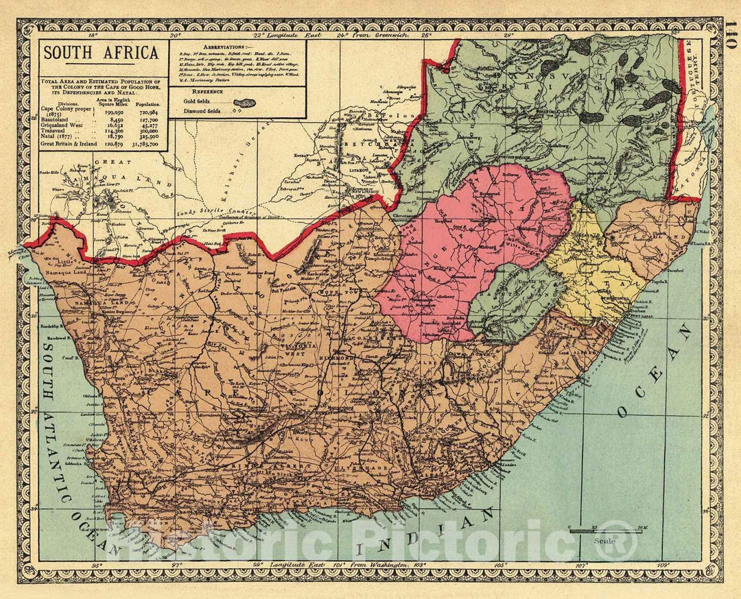 Historic Map : 1882 South Africa : Vintage Wall Art