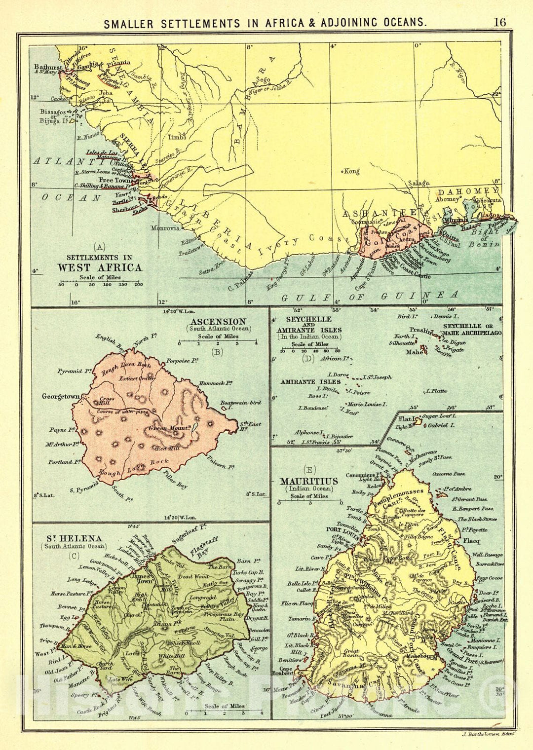 Historic Map : 1883 Smaller Settlements in Africa and Adjoining Oceans : Vintage Wall Art