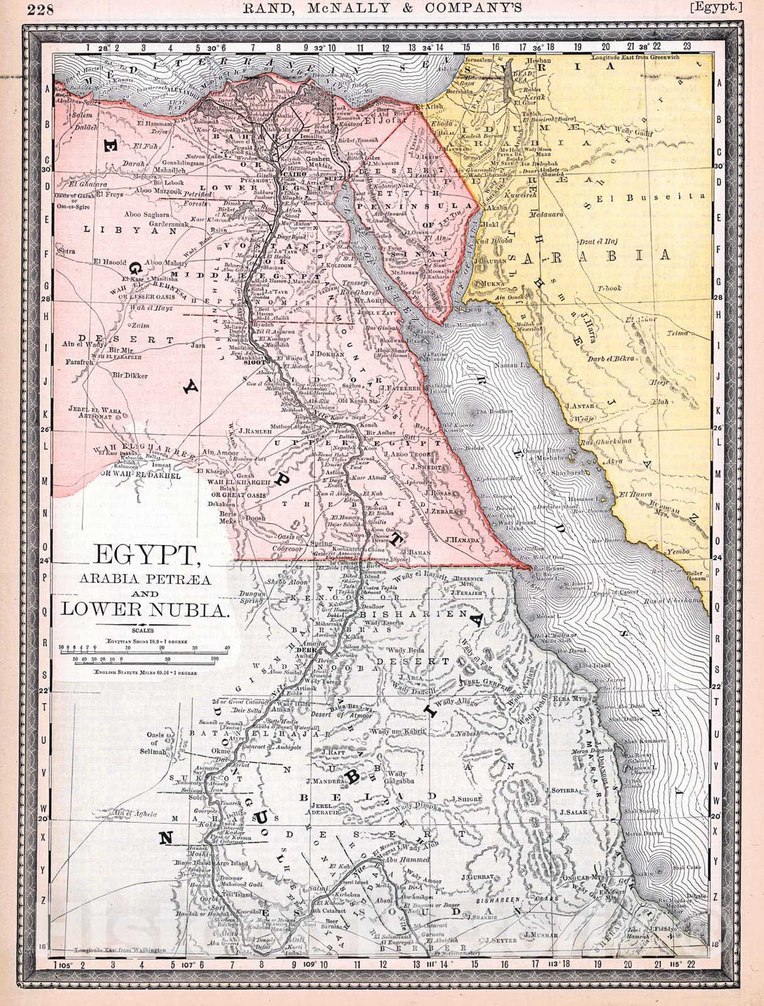 Historic Map : 1884 Egypt Arabia Petraea & Lower Nubia : Vintage Wall Art