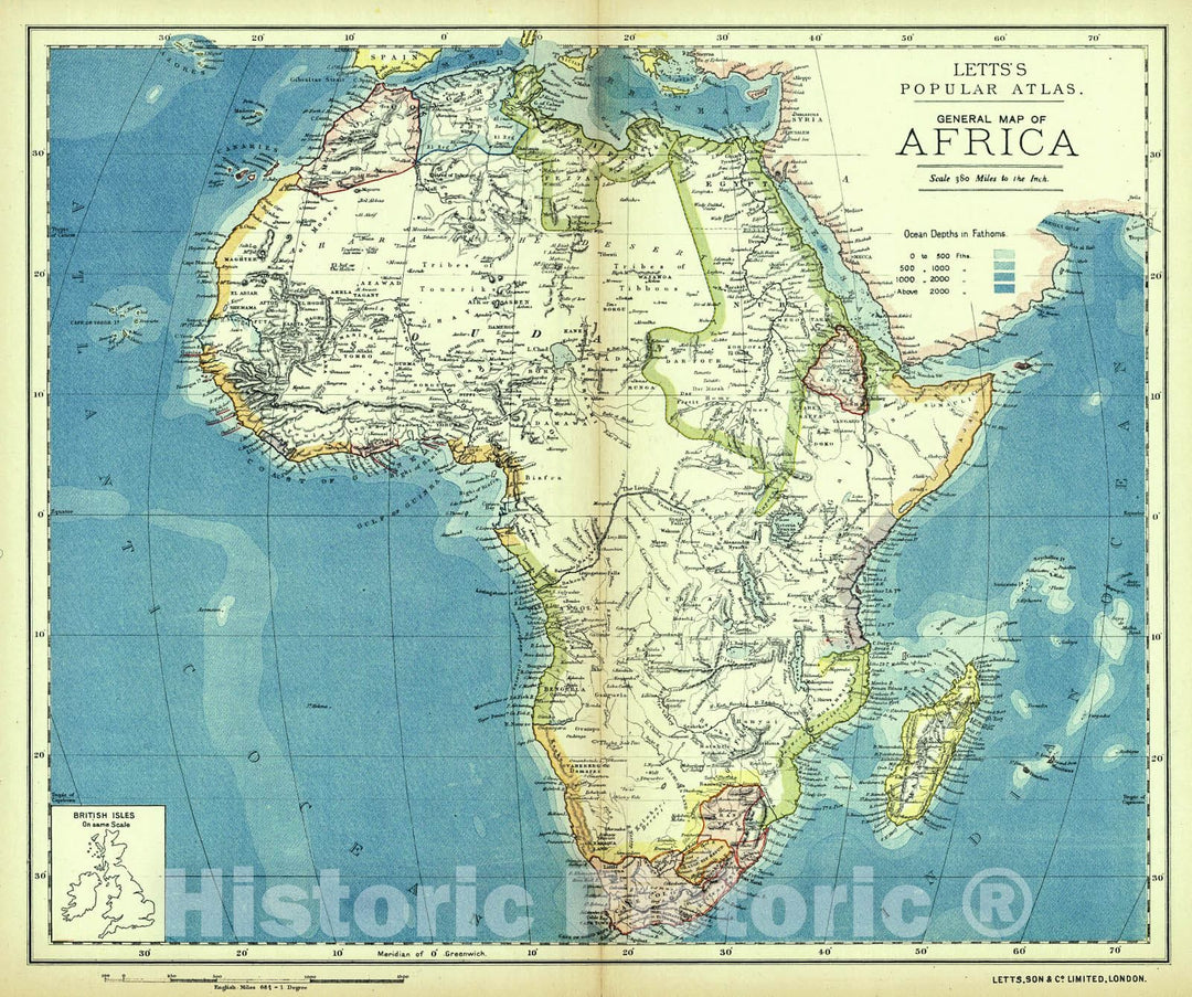 Historic Map : 1884 General Map of Africa : Vintage Wall Art