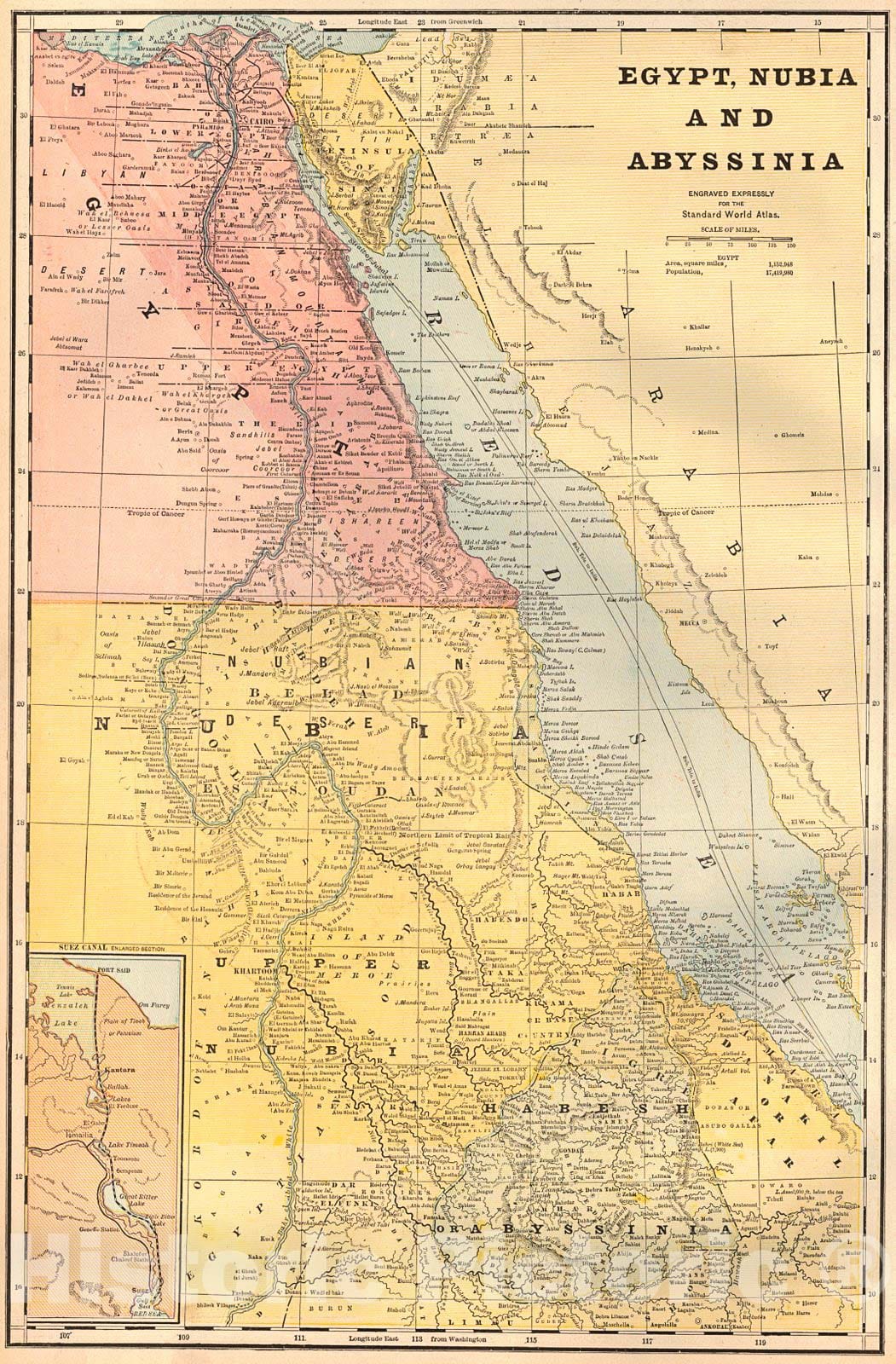 Historic Map : 1887 Egypt, Nubia and Abyssinia : Vintage Wall Art