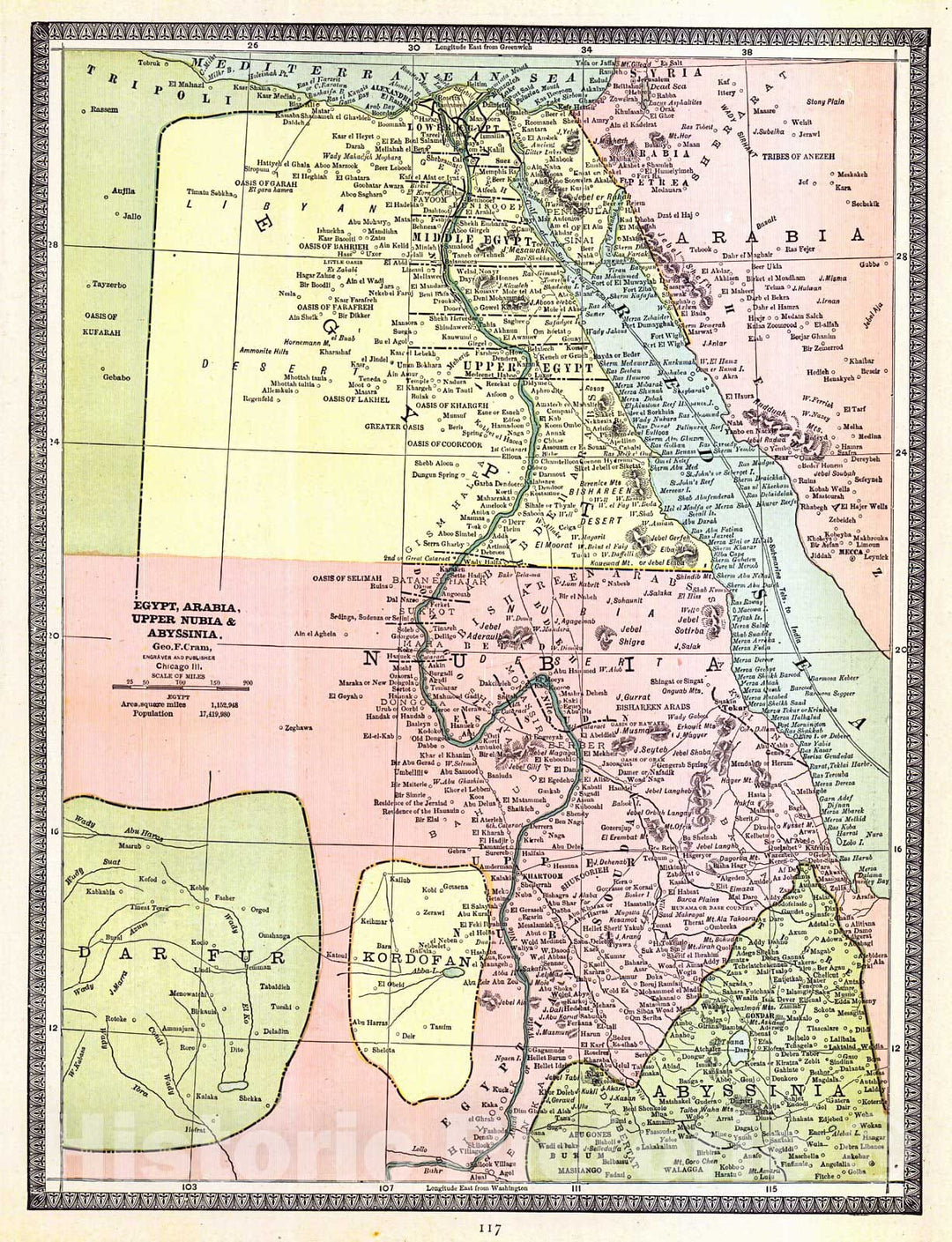 Historic Map : 1889 Egypt, Arabia, Upper Nubia and Abyssinia : Vintage Wall Art