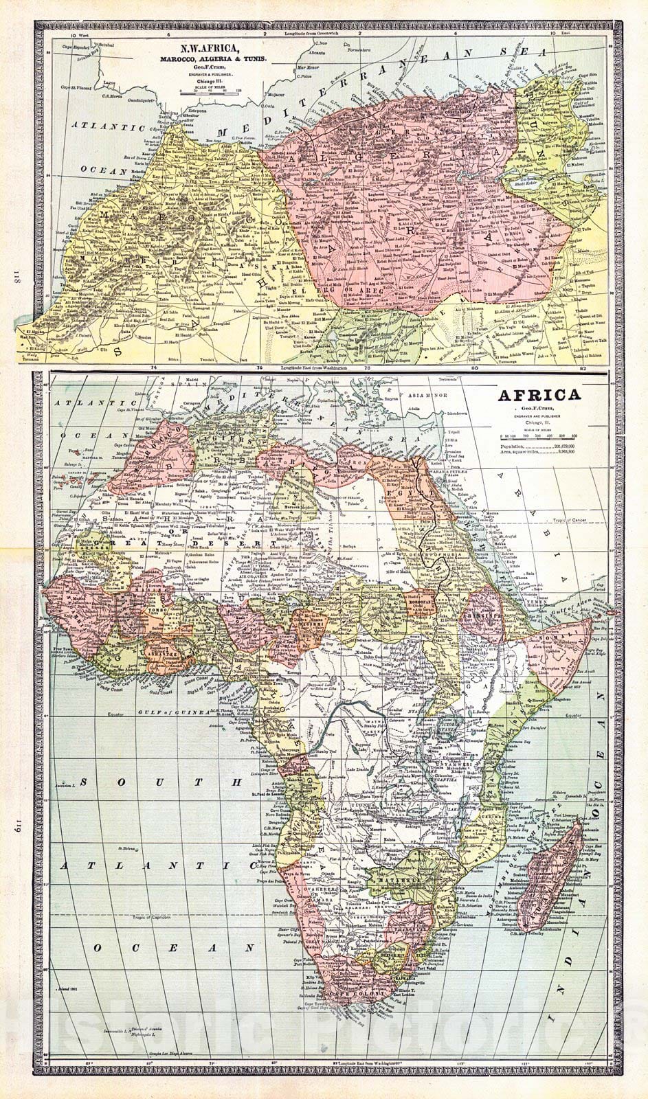 Historic Map : 1889 Africa : Vintage Wall Art