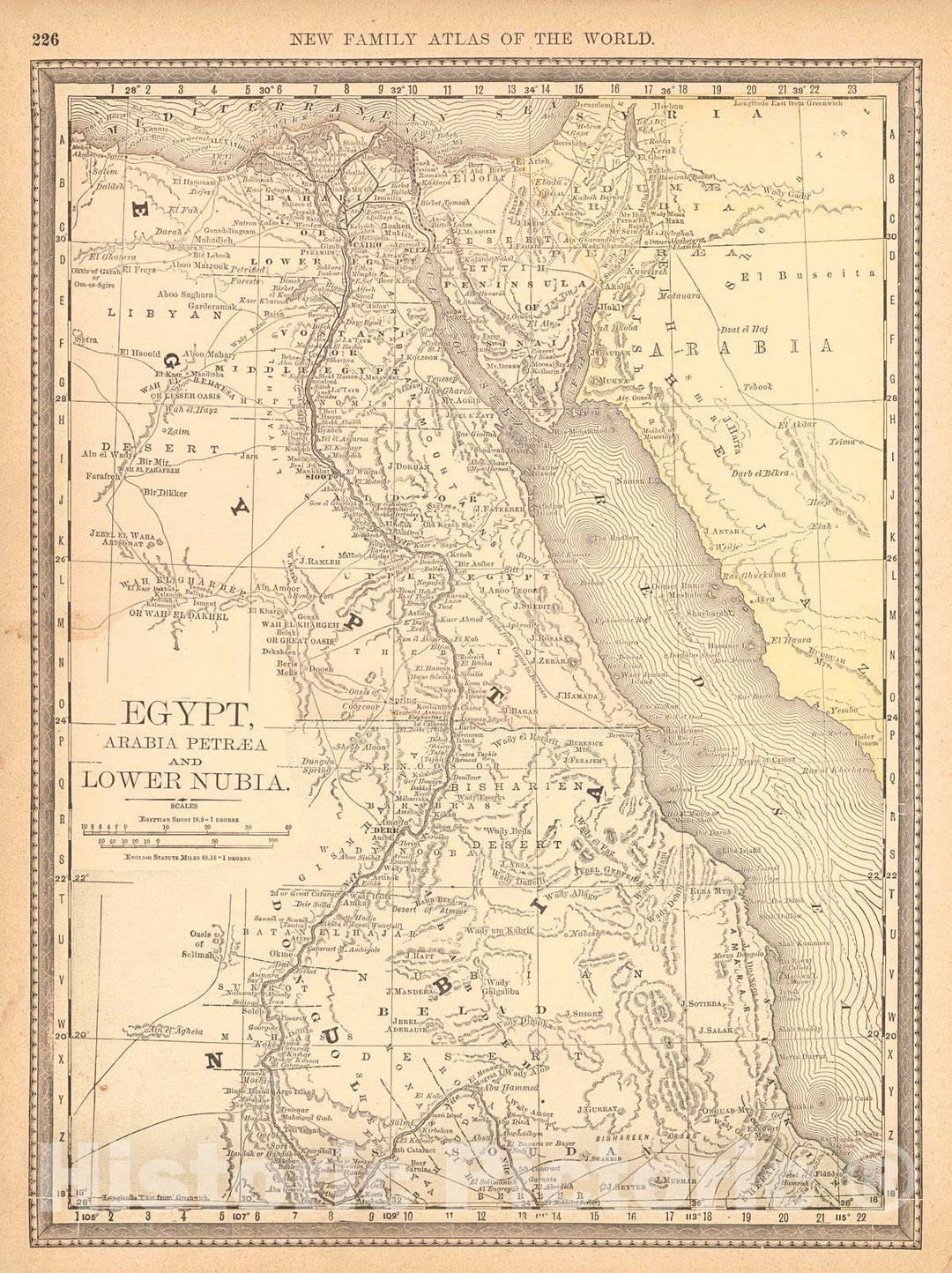 Historic Map : 1890 Egypt, Arabia Petraea and Lower Nubia  : Vintage Wall Art