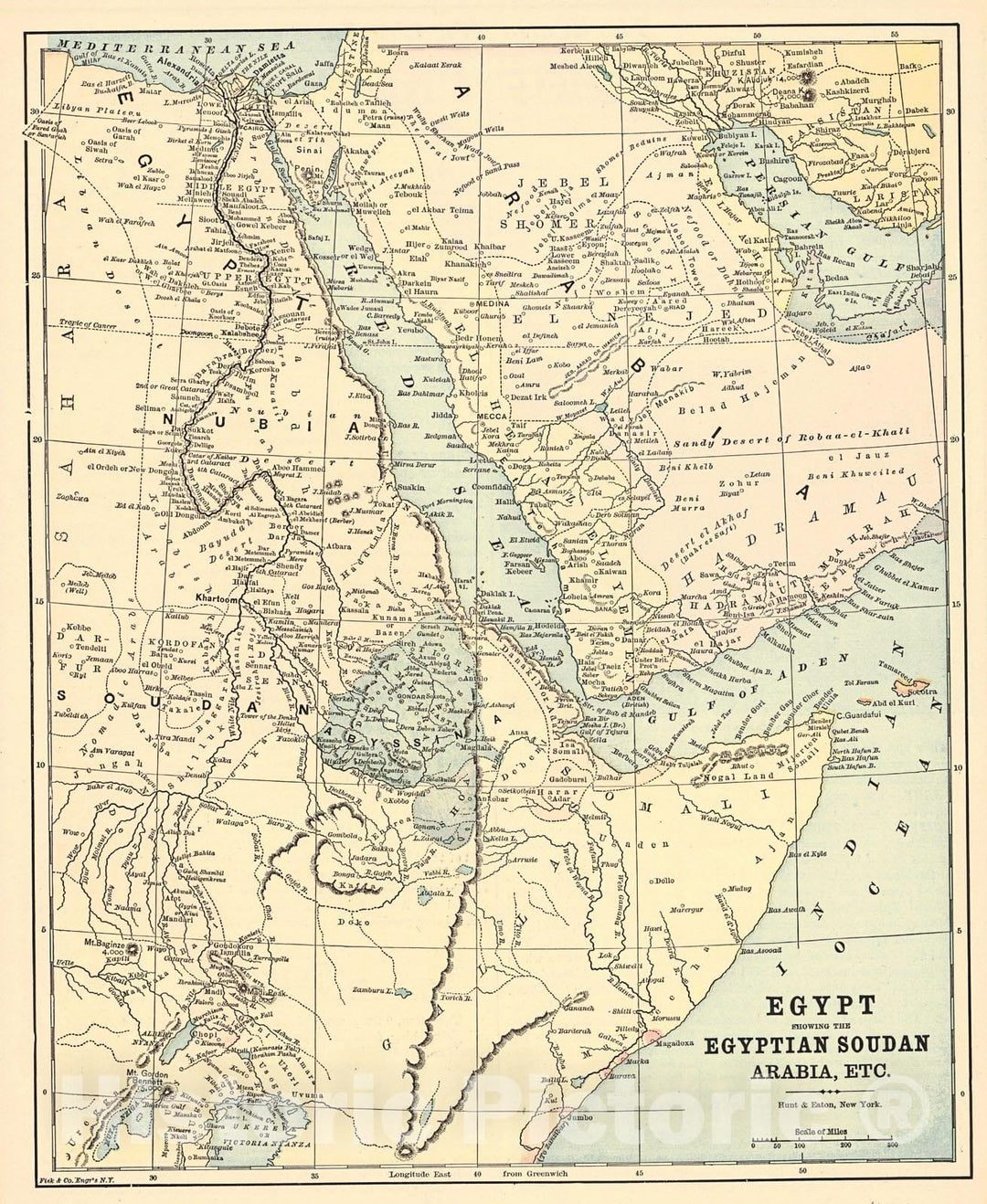 Historic Map : 1892 Egypt Showing the Egyptian Soudan, Arabia, Ect. : Vintage Wall Art