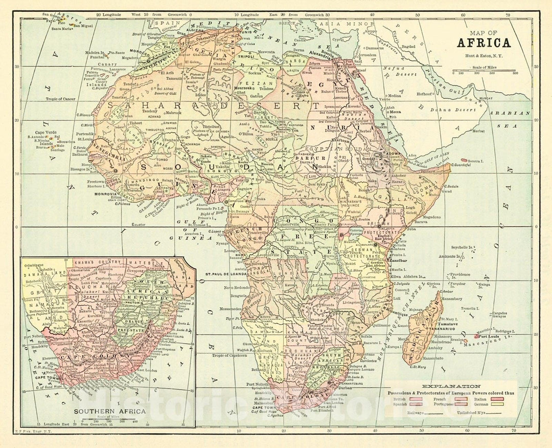 Historic Map : 1893 Map of Africa : Vintage Wall Art