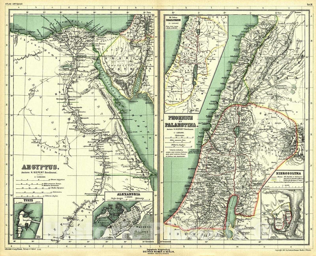 Historic Map : 1894 Aegyptus, Phoenice et Palaestina : Vintage Wall Art