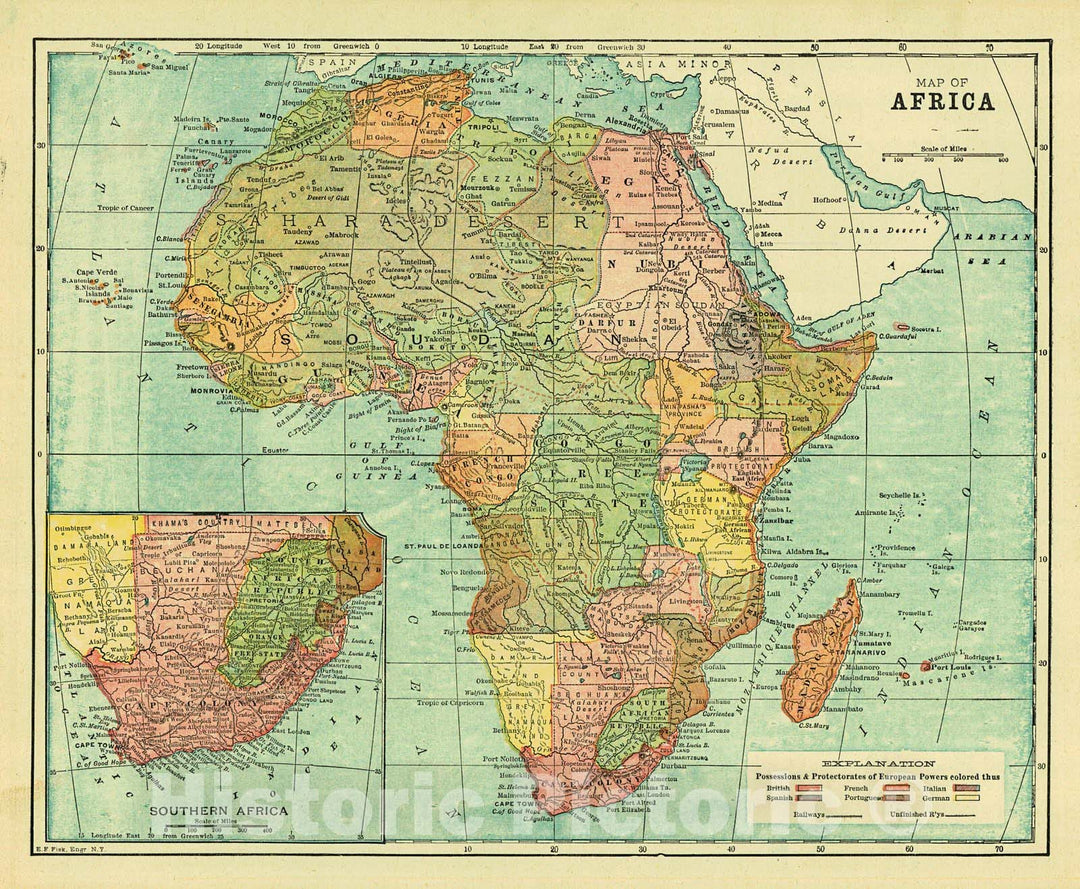 Historic Map : 1896 Africa : Vintage Wall Art