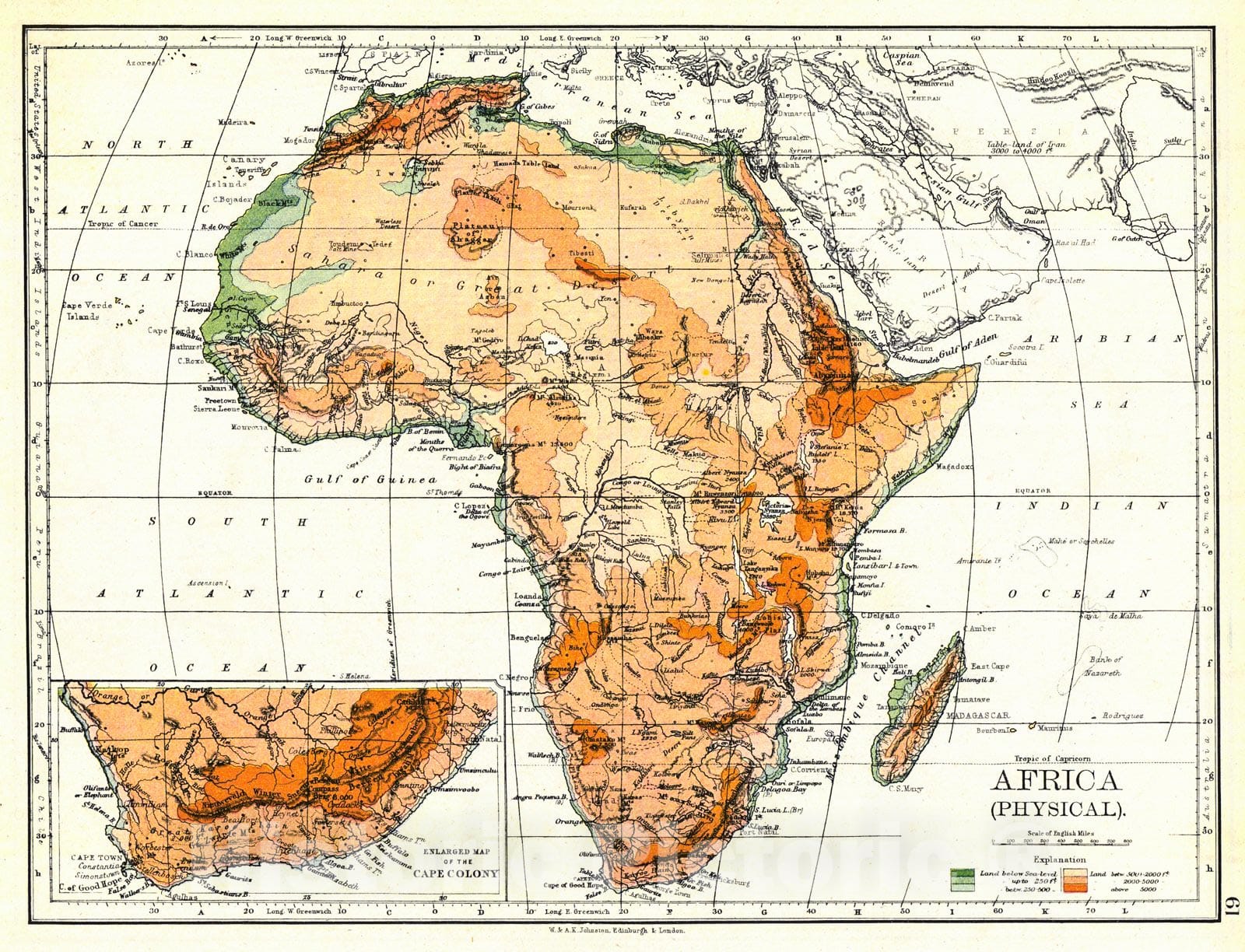 Historic Map : 1897 Africa (Physical) : Vintage Wall Art