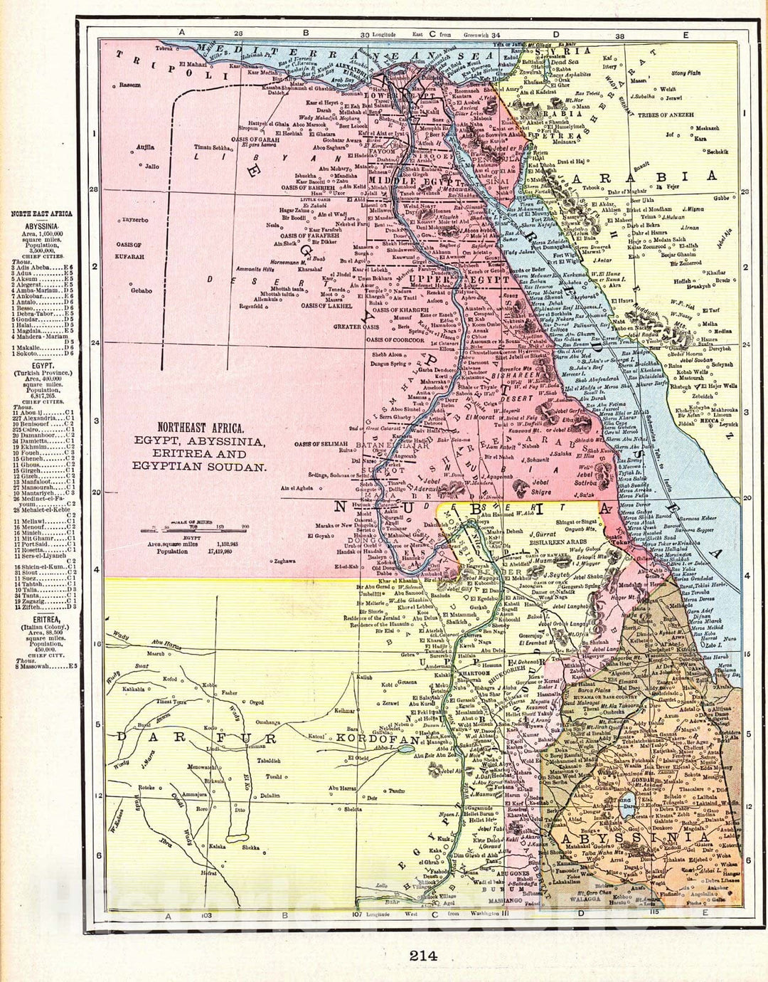 Historic Map : 1898 Northeast Africa: Egypt, Abyssinia, Eritrea, and Egyptian Sudan : Vintage Wall Art