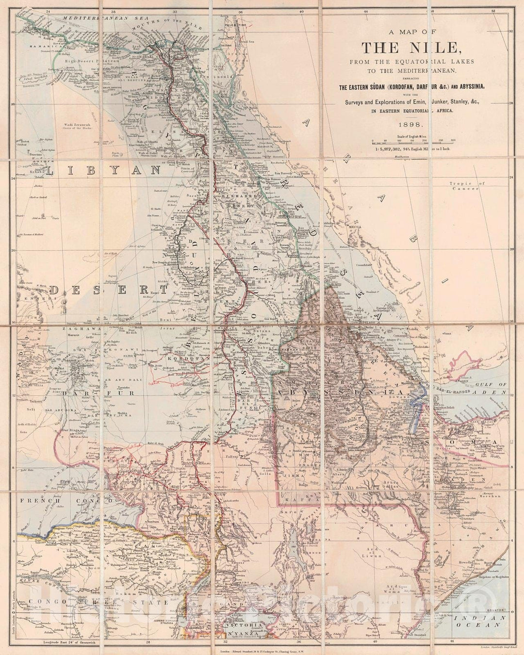 Historic Map : 1898 A Map of the Nile from the Equatorial Lakes to the Mediterranean : Vintage Wall Art