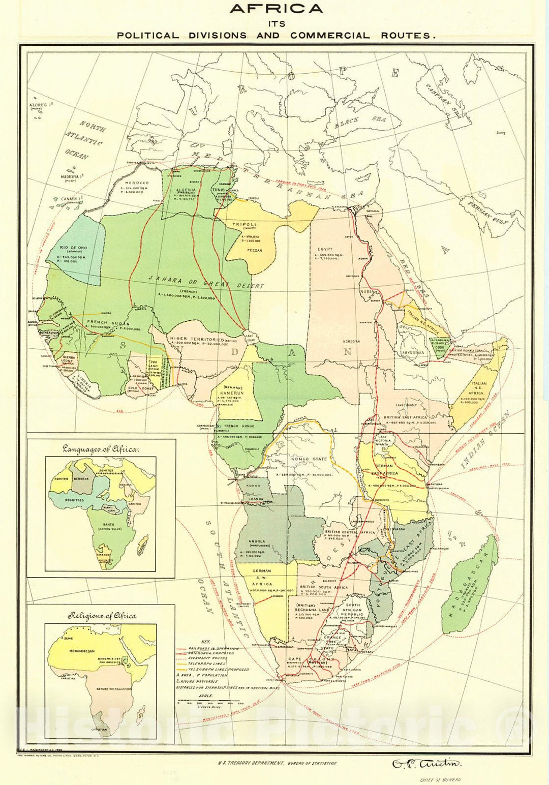 Historic Map : 1899 Africa, Its Political Divisions and Commercial Routes : Vintage Wall Art